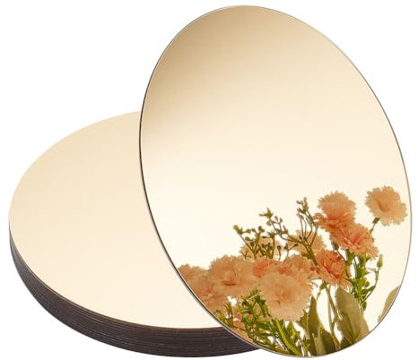 NBEADS 12 Pcs Acrylic Round Mirrors for Tables, 20cm Gold Centerpieces Circle Mirrors Round Mirror Tray Mirror Candle Plates for Home Wall Wedding Table Party Christmas, Thick 1.5mm