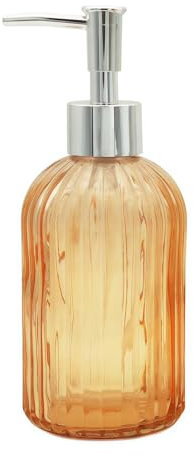 Glass Soap Dispenser Bathroom Countertop Shampoo and Conditioner Dispenser Washing Up Liquid Hand Soap Pump Bottle Dispenser Kitchen (1, Orange)