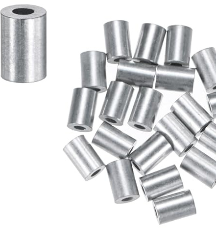 M METERXITY 25-Pack Aluminum Crimping Loop Sleeves, 1.2mm 3/64 Round Barrel Wire Rope Sleeves Cable Ferrule for Wire Rope/Cables Crimping Loop Sleeve