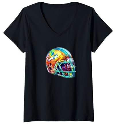 Damen Bunter American Football Helm T-Shirt mit V-Ausschnitt