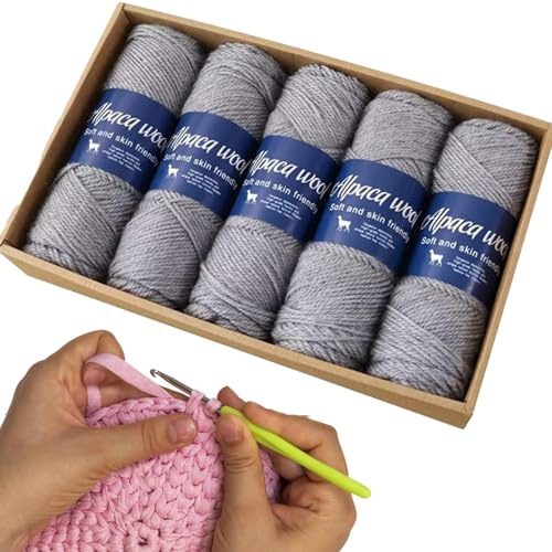 FmtwPhn de lana para tejer, hilo de ganchillo de alpaca, hilo de peso para calcetines, cómodo y fino para familia, amigos