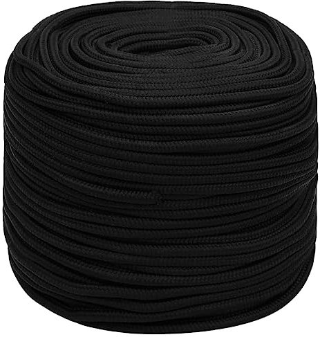 Homgoday Arredo Corda da Lavoro Nera 6 mm 500 m in Poliestere,Arredo Corda Nautica, Corda da Lavoro, Corda Multiuso per attività All'aperto, Corda Nautica, Corda Multiuso
