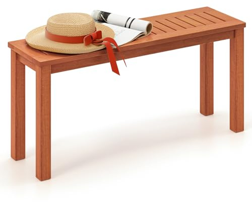 GOPLUS Trädgårdsbänk utan ryggstöd, sittbänk av massivt trä, terrassbänk 150 kg lastbar, 100 cm parkbänk, träbänk, utomhusbänk, trädgårdsmöbler för entré, trädgård och terrass, 100 x 30 x 47 cm