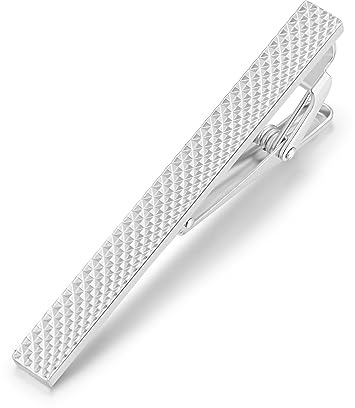 Happyupcity Silver Tie Clips for Men Necktie Tie Bar Pinchie Bar Clip Mens Classic Grid Style Necktie Tie Pin Clip for Business Party Wedding Anniversary Banquet
