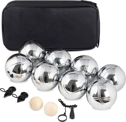 Generisch Boule Set, 6 Boccia Kugeln, Boccia Spiel mit 2 Zielholzkugeln, 2 Entfernungsmesser, 1 Boule-Kugelmagnet Und Tragetasche, Boule Kugeln in 2 Oberflächen, Boccia Set für Outdoor Sport Spiel