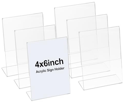 PATIKIL Acrylic Sign Holder 6x4inch l Shape Display Stand Plastic 6 Pack | Paper Picture Frame Menu Number Holder for Wedding Restaurant Office Store Home Use
