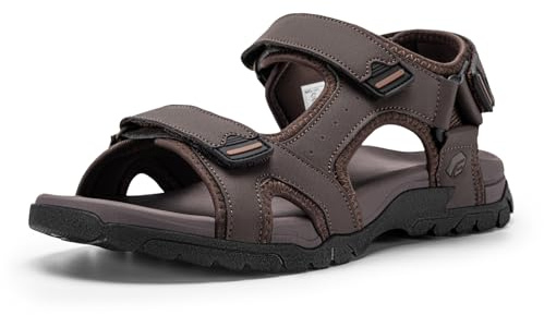 FitVille Men’s Wide Fit Walking Sandals with Arch Support, Adjustable Hook & Loop Straps, Comfortable Summer Sandals for Swollen Feet Wide 9 UK Brown
