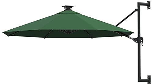 Generico Ombrellone da Giardino a Parete con LED 300 cm Verde,Ombrelloni e Parasole
