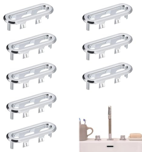 YEQUKK Set de 8 Fregadero Moldura Rebosadero Cubierta, Insertos de Drenaje rectangulares, Fregadero Rebosadero Anillos Ovalada Baño Cocina Lavabo Drenaje Tapa Agujero Insertables Tapas, Plata