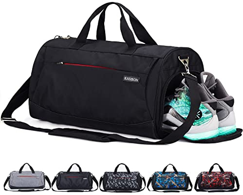Sports Gym Bag with Shoes Compartment and Wet Pocket, Travel Duffle Bag for Men and Women (Black) Size: 20 * 10.5 * 10 inches -35 Liters