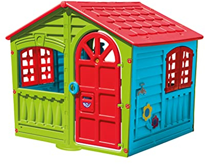Sport1 House of fun casetta da giardino per bambini. Casetta per bambini da giardino/interno. Casa per bambini in plastica di facile montaggio. Porta e finestre apribili. Dimensioni 130x111x115cm.