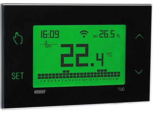 VEMER VE772100 TUO WIFI - Thermostat Heizung Smart Home, WLAN Raumthermostat, Wochenprogrammierung, Steuerbar mit APP über Smartphone mit iOS und Android, Stromversorgung 230V, Schwarz