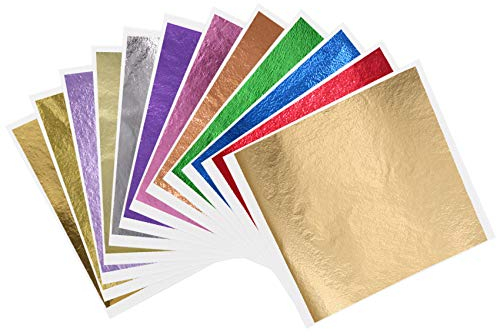 KINNO12 Farben Imitation Blattgold Mehrfarbige Goldfolie - 600 Stück für Kunstdekoration Kunsthandwerk Vergoldung Möbel Nägel Gemälde Wand DIY 8x8.5cm