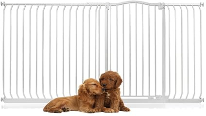 Bettacare Extra Tall Curved Top Hundgrind, 198cm - 207cm, Mattvit, Extra Höjd 100cm, Tryckmontering Husdjursgrind för Hund och Valp, Husdjursbarriär för Hund, Enkel Installation