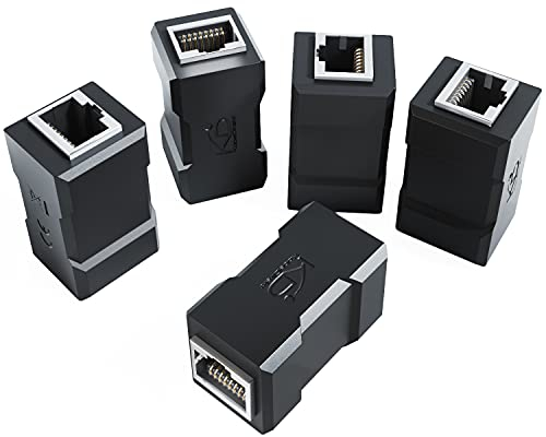 KabelDirekt 5 accoppiatori LAN – connettori di rete e accoppiatori Ethernet due prese RJ45, collega ed estende facilmente i cavi patch, CAT 7 per fino a 10 Gbit/s, nero