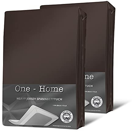 one-home 2er Set Jersey Spannbettlaken Spannbetttuch weich Heavy Baumwolle Rundumgummizug, Farbe:Braun, Größe:120x200 cm - 130x200 cm