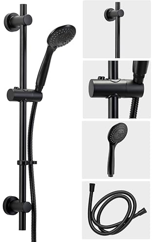 Croydex Nero Shower Riser Rail Kit - 68cm Riser Rail, Black Shower Head with Three Spray Patterns, 1.5m Stainless Steel Shower Hose and Adjustable Slider, with Flexi-Fix Wall Brackets (Matte Black)