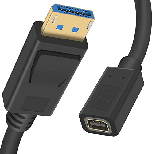 Duttek Mini-displayport till displayport 1,4a kabel, 8K @ 60 Hz mini displayport hona till displayport hankabel tvåvägs överföring displayport till mini displayportkabel med guldpläterad (0,3 m)