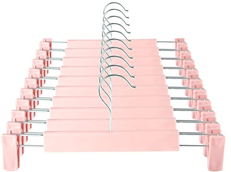GUANJUNE Kleiderbügel,Platzsparende Rockhalter mit 360 ° Schwenkhaken,Verstellbare Clips Hosenbügel,Kleidung Mantel Kleidungsstück Jeans Kleiderbügel (10er Pack, Rosa)