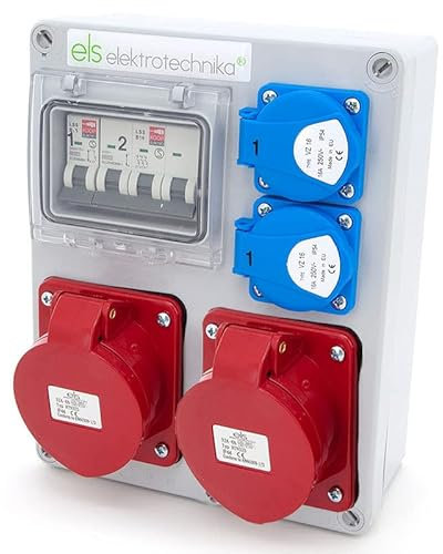 ELS Elektrotechnika Répartiteur de courant de chantier 2 prises 230 V + LS B16 et 2 câbles CEE 32 A + LS B32 pour intérieur et extérieur, ateliers et usines IP44