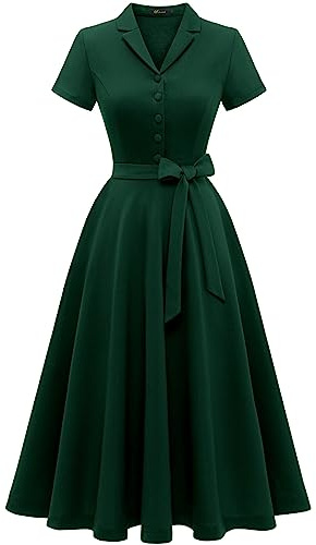 Wedtrend Robe de cocktail vintage pour femme - Ligne A - Longueur midi - Col en V - Élégante robe décontractée, vert foncé, XXXL