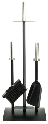 Valo Juego de Utensilios para Chimenea Oslo (3 piezas, incluye escoba para chimenea, pala y gancho, conjunto de chimenea, soporte, negro con mangos de acero inoxidable) VK000308
