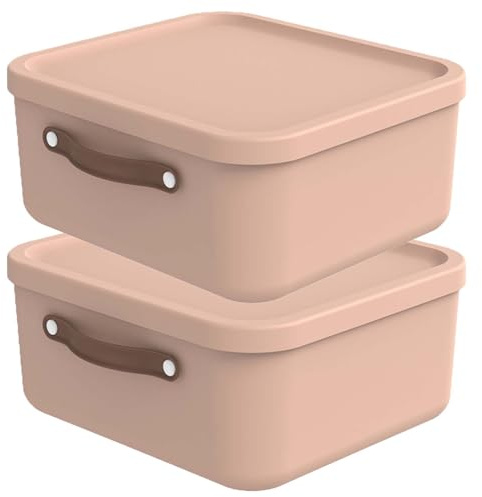Rotho Maloja 2er-Set Aufbewahrungsbox mit Deckel 20 l, Kunststoff, rosa, 20 (39.5 x 38.0 x 17.7 cm)