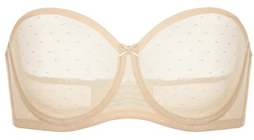 DOBREVA Soutien Gorge sans Bretelles Transparent | Petits Points, Grande Taille, Avec Armature, Bandeau, Antidérapant, Sexy