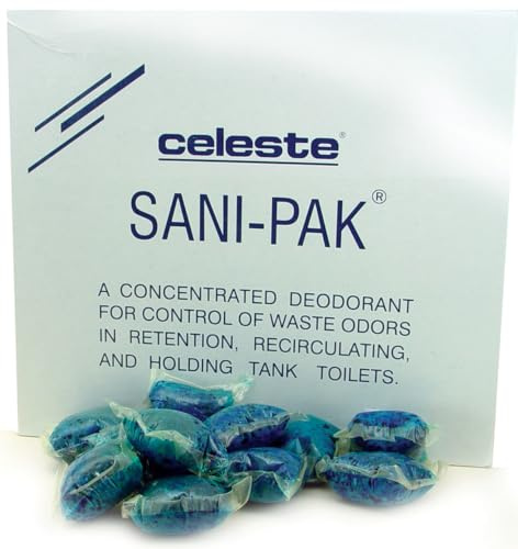 Celeste Sani-Pak, 6 Gram, Blue, Toilet Lavatory Deodorant Drops/Tablets for Aircraft, Bus, RV, Marine, Rail, Motorcoach and Portable Toilets - Box of 100 6g Packets, PN: SP-77006/A
