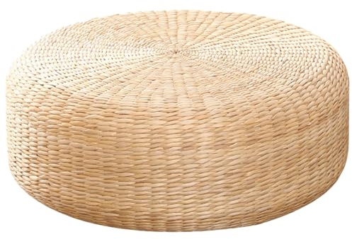 Coussin de siège plat, tapis de sol, coussin respirant, coussin de siège japonais, coussin de sol de pouf en paille tissé fait à la main, coussin rond en tricot futon de style japonais, chaise ronde