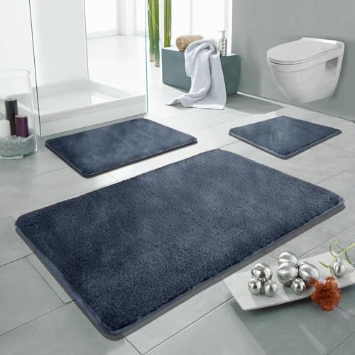 Linden Berg Badematte Jeans Blue 70 x 120 cm - Rutschfester Badteppich - Mikrofaser - TPR-Rücken - Oekotex Zertifiziert - Saugfähig - Schnell Trocknend - Waschbar - Pflegeleicht