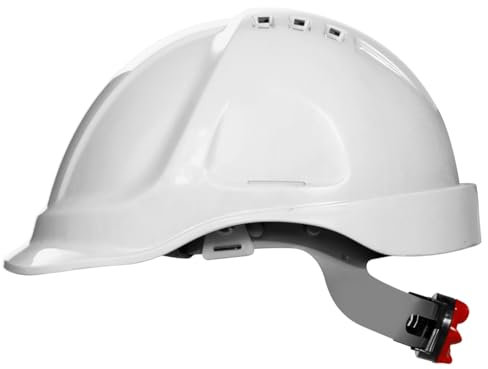 Stenso Casque De Chantier ABS Ventilé - Casque Chantier avec Mentonnière, Taille Ajustable 52-63 cm, Poids Léger 360 g, 6 Trous De Ventilation, en 397, Durée 3 Ans, Insert Anti-Transpiration Blanc