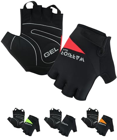 warrior gears Half-Finger Cycling Gloves - Lightweight Bicycle gloves - Anti-Slip Grip & Breathable, Gel-Padded for Shock Absorption - Fingerless Bicycle Short Gloves for Men’s (Red-Black, L)