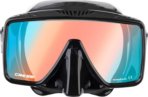 Cressi dal 1946 SF1 & Dry Combo Set, Maschera Quadrata Frameless con Lente temperata + Snorkel Dry, Ideale per apnea e Snorkeling, Unisex, Nero/Blu/Arancione Lente UV, One Size
