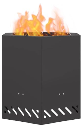 vidaXL Horno de Fuego Hexagonal Negro, 48 x 48 x 51 cm, de Acero Duradero, Portable, Resistente al Óxido. Ideal para Calentar tu Jardín o Patio, Decorar y Disfrutar de la Calidez de la