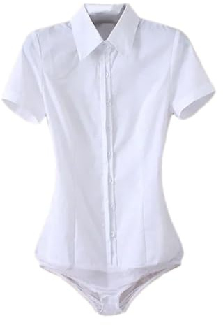 Hndudnff Body da donna a maniche corte, camicie da ufficio, abbigliamento da lavoro, camicette formali, camicette con colletto, bianco, S