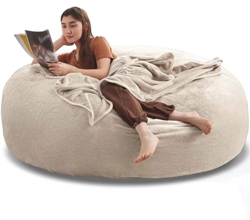 Big Bean Bag Chairs for Adults，Bean Bag Chair with Filler，Memory Foam Chair，Removable and Washable Flannel Cover, Giant Bean Bag, Suitable for Living Room, Bedroom and Reading (Apricot, 6Ft)