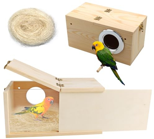 PINVNBY Nesting Box for Birds,Wooden Parakeet Nest Box with Detachable Board Transparent Visual Cockatiel House for Budgie Lovebird Conure Parrot (XL)