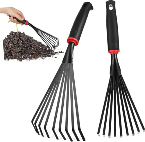 Kleinbesen Garten Handrechen Kleinfeger Länge 33cm Fächerbesen Mit Rutschfester Ergonomischer Griff Grasrechen Kleinfächerbesen Drahthandbesen Rostfreie Laubharke