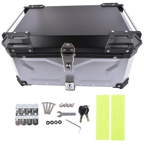 SWVYDC Caja de Cola Motocicleta Baúl Superior de Aluminio AP03 65L para Motocicleta, Impermeable, con Cerradura de Seguridad para Equipaje (Plateado) Motocicleta Caja De Equipaje
