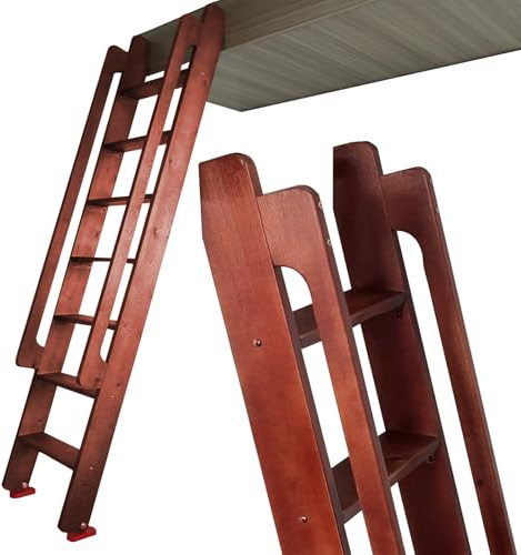 Vit Brun Trä Färg Byte av trästege i våningssäng/ 100 150 200 240 CM Högbäddsstegar för RV-sängar, med 10 cm extra breda pedaler och ledstång (brun, 170 cm (66 8/9IN) (5,6 FT))