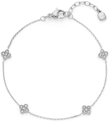 JEWELS BY LEONARDO armband Ciao Lisette, armsmycken av silverfärgat rostfritt stål, fyra fina blomformade zirkoniaelement, 18–20,5 cm längd, smycke present för kvinnor, 025745