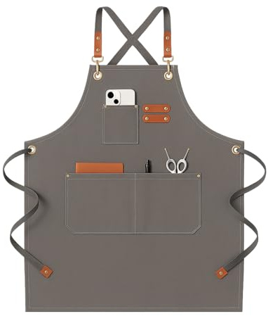 Robust förkläde för damer och herrar i segelduk – Justerbart med stor ficka, smutsavvisande. Perfekt för kök, grillning, målning, trädgårdsarbete och hantverk