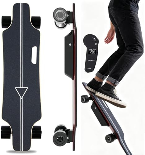 Electric Longboard With Remote-20/25km/h Top Speed,8/15/22/30km Range,4-Speed,Shock Absorption Wheels & Carry Handle,7 Layers Maple Electric Skateboard For Campus & City Riding&Commuting 30km