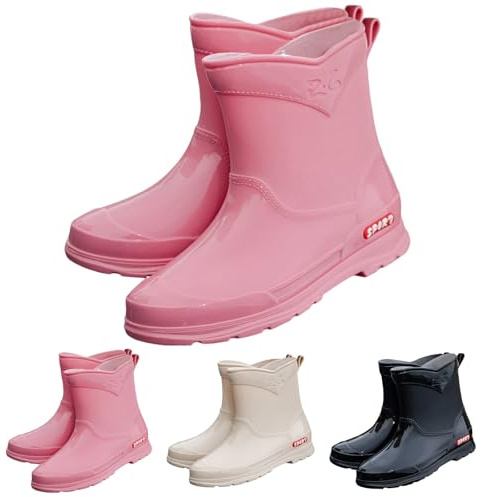 Generisch Botas de goma cortas para mujer, cómodas botas de lluvia, impermeables para exteriores, botas de goma brillantes, botas de lluvia de suela suave, zapatos de trabajo ligeros y antideslizantes