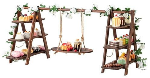 Présentoir à Cupcakes en Bois, présentoir à gâteaux 3 étages, étagère en d'acacia 3 étages en Bois pour Aliments, Structure Pliable - Pliable | pour Anniversaire, goûter, fête, Mariage
