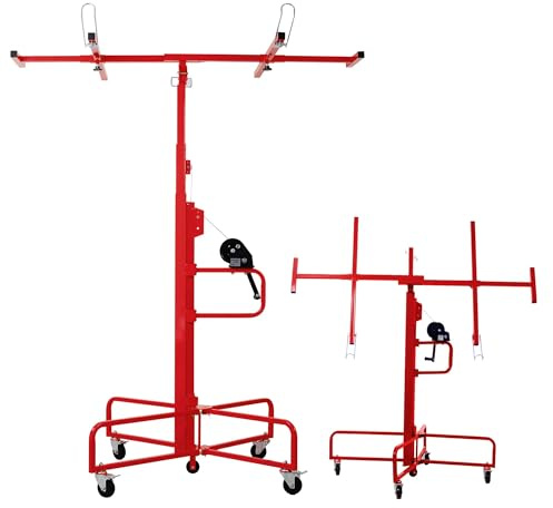 ELOMBR 16FT Drywall Lift Sheetrock Lift, Panel Hoist with 4 Lockable Wheels for Ceiling, Drywall Rolling Lifter Panel, 150LBS Drywall Jack Lift for Home & Commercial Use, Red
