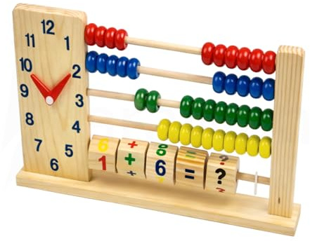 Genérico Ábaco de Madera Educativo con Reloj y Bloques Matemáticos, Multicolor, 35 cm x 21 cm, Juguete de Aprendizaje para Niños 3-6 Años