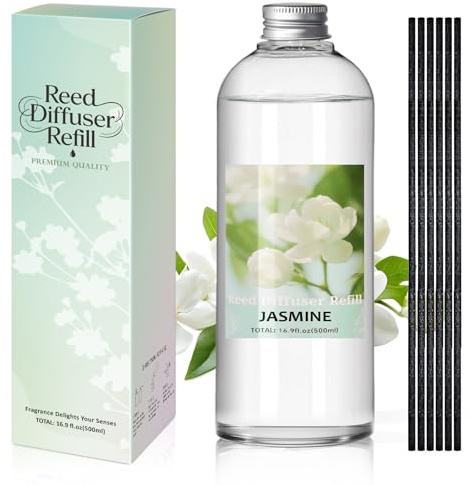 SCENTORINI Jasmin parfym diffusor refill, 500 ml atmosfär doft | Desodoriserande doftpinnar för sovrum, badrum, kontor och inredning