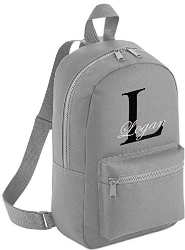 KE Personalised Boys Girls Backpack Rucksack Bag Mini School Nursery PE Any Name (Light Grey - with Name)